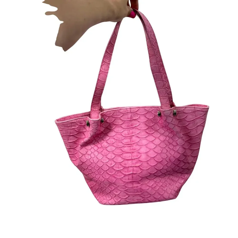 Claudia Firenze Pink Leather Python Embossed Tote Bag Italy Made  Shoulder Purse